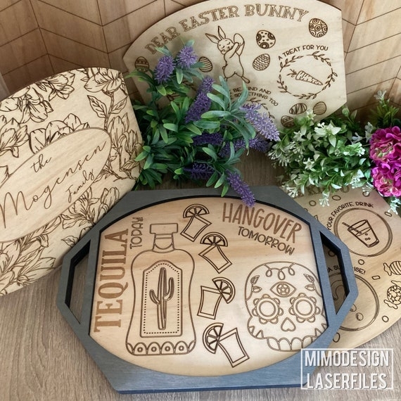 Wood Tiered Tray with Interchangeable Halloween Signs and Garland