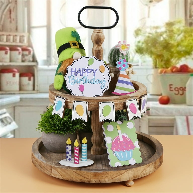 Wooden Cake and Party Hat Cutout Signs for Colorful Birthday Decor