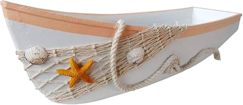 Wooden Canoe Serving Tray with Miniature Oars Nautical Beach Themed Decor