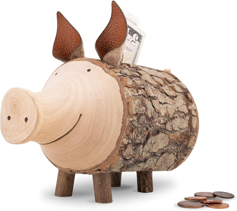 Wooden Nursery Piggy Bank with Transparent Window Large Scale