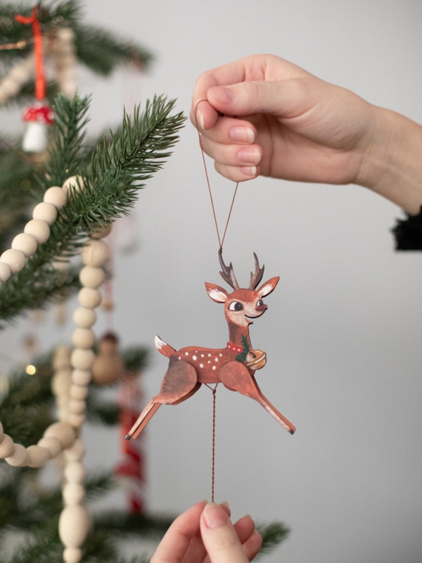 Wooden Pull Toy Ornament Hand Carved Look Folk Art Christmas Decor