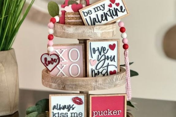 Wooden Two Tiered Tray Styled with Cotton Bolls Centerpiece