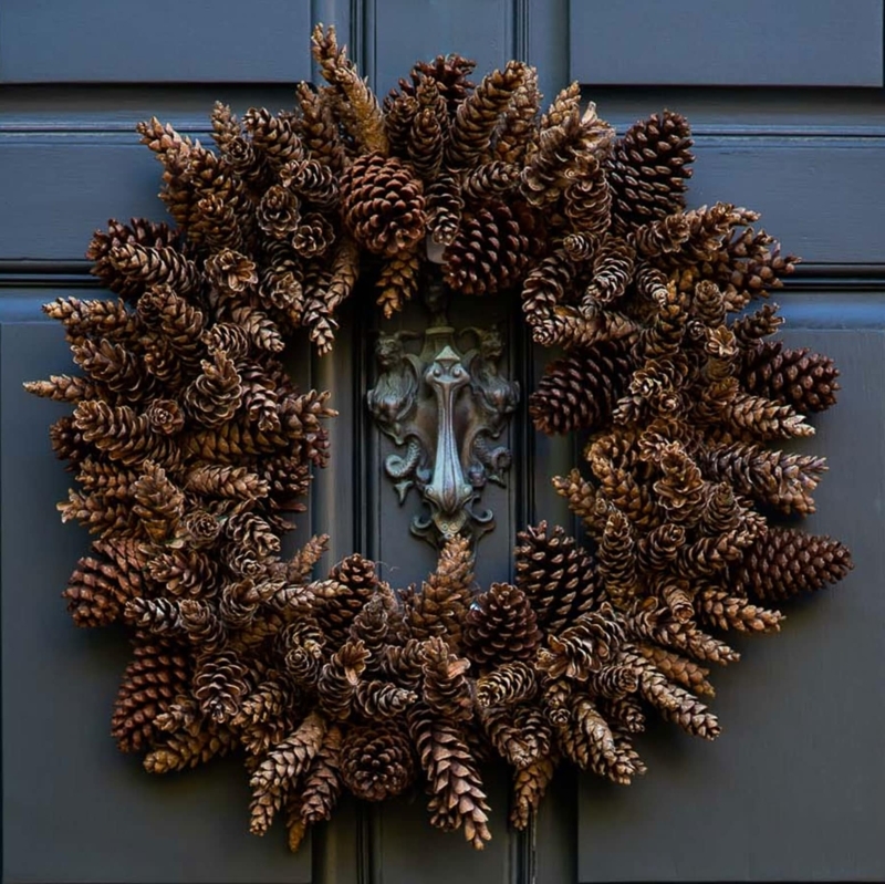 Woodland Pine Cone Wreath with White Berry Accents Seasonal Wall Decor
