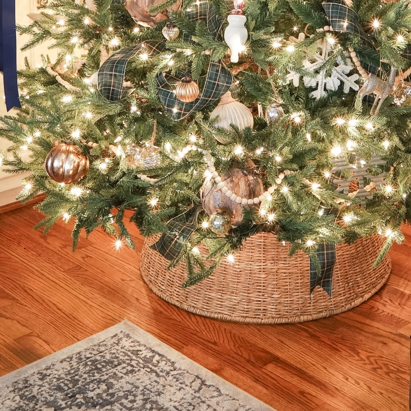 Woven Basket Christmas Tree Collar Natural Rattan Modern Farmhouse