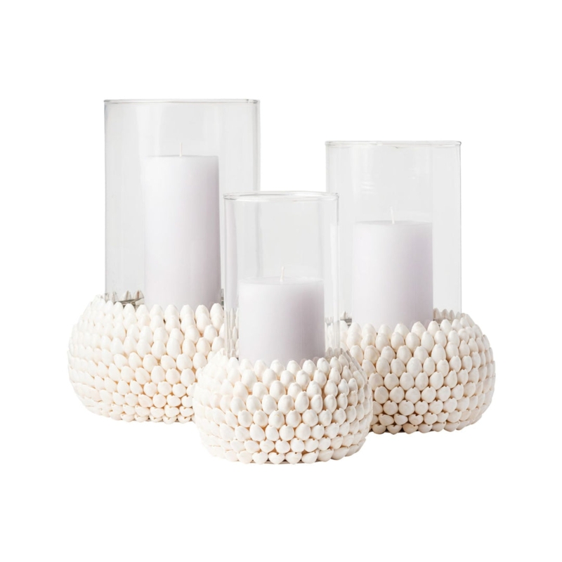 Woven Cane Hurricane Candle Holder: Glass Insert for Coastal Console Decor