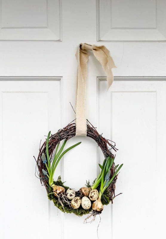 Wreath Cottagecore Birch Twig Muscari Blooms Quail Eggs Rustic Decor