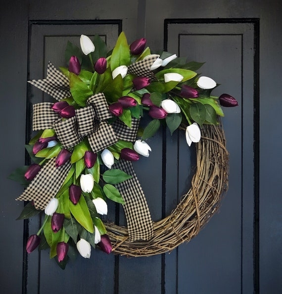 Wreath Dense Tulip Florals Spring Tulip Front Door Wreath