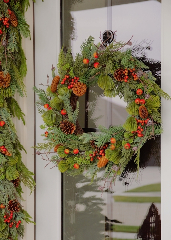 Wreath Earthy Pine And Pod Brown Pods White Berries Mixed Foliage