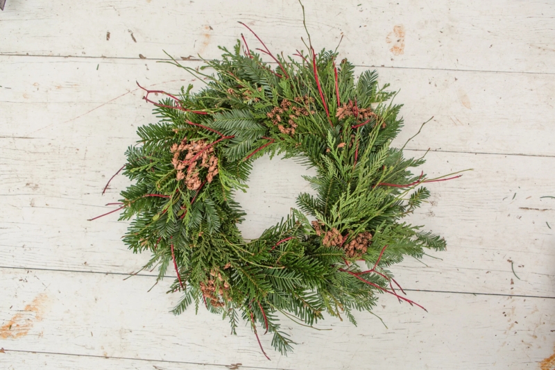 Wreath Featuring Mixed Greenery Types, Asymmetrical Lushness, Oversized.