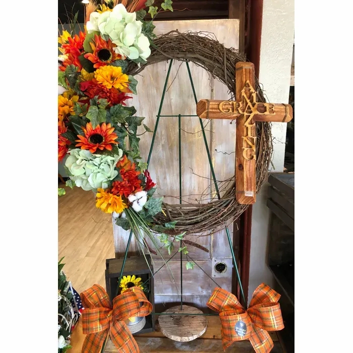 Wreath Featuring Neutral Floral Palette and Grapevine Base, Cottage