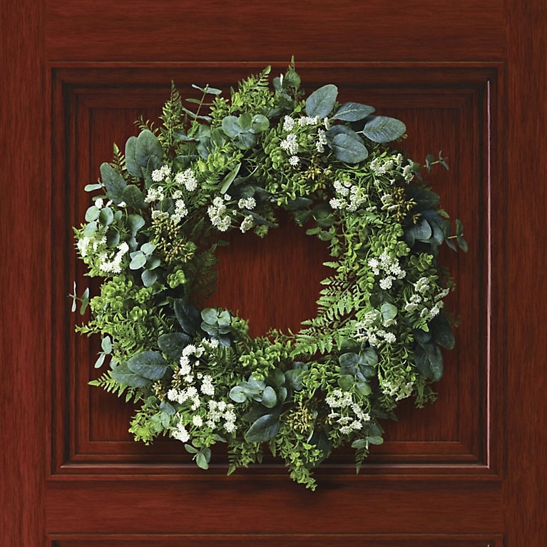 Wreath featuring Queen Anne's Lace & Mixed Greenery, Garden Style Decor.