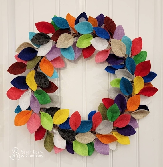 Wreath Felt Leaves Rainbow Colors Handmade Construction