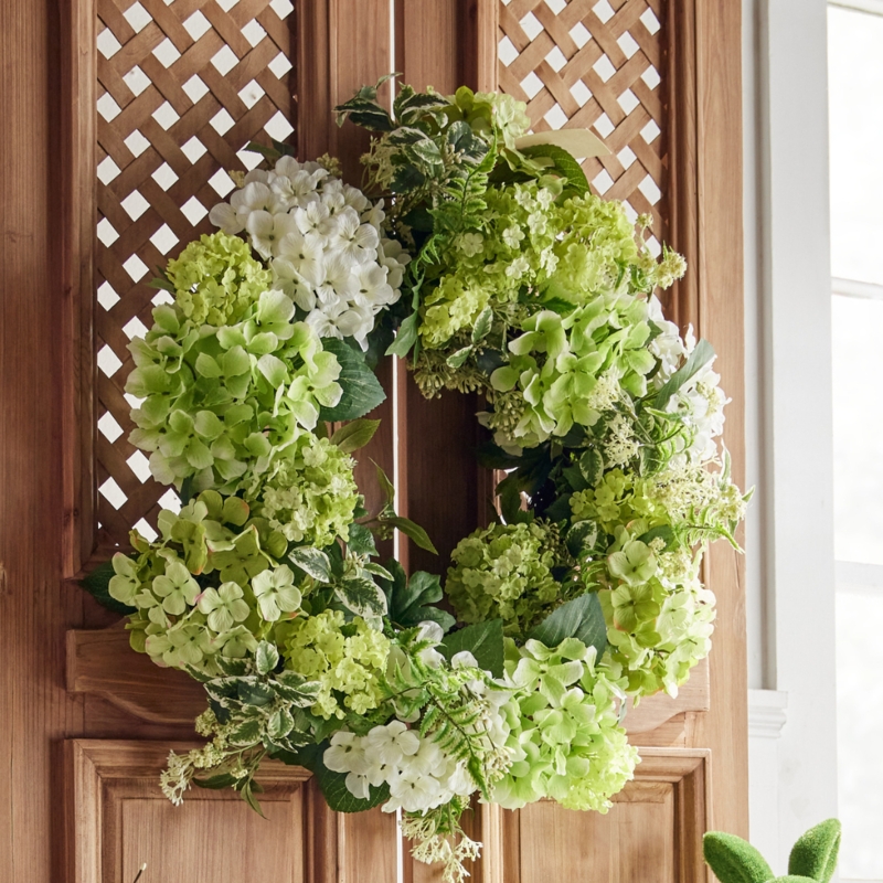 Wreath Floral Clusters Twig Base Green And White Hydrangea Wreath