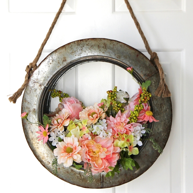 Wreath, Forsythia Style Blooms, Vibrant Yellow, Cottage Front Door Decor.