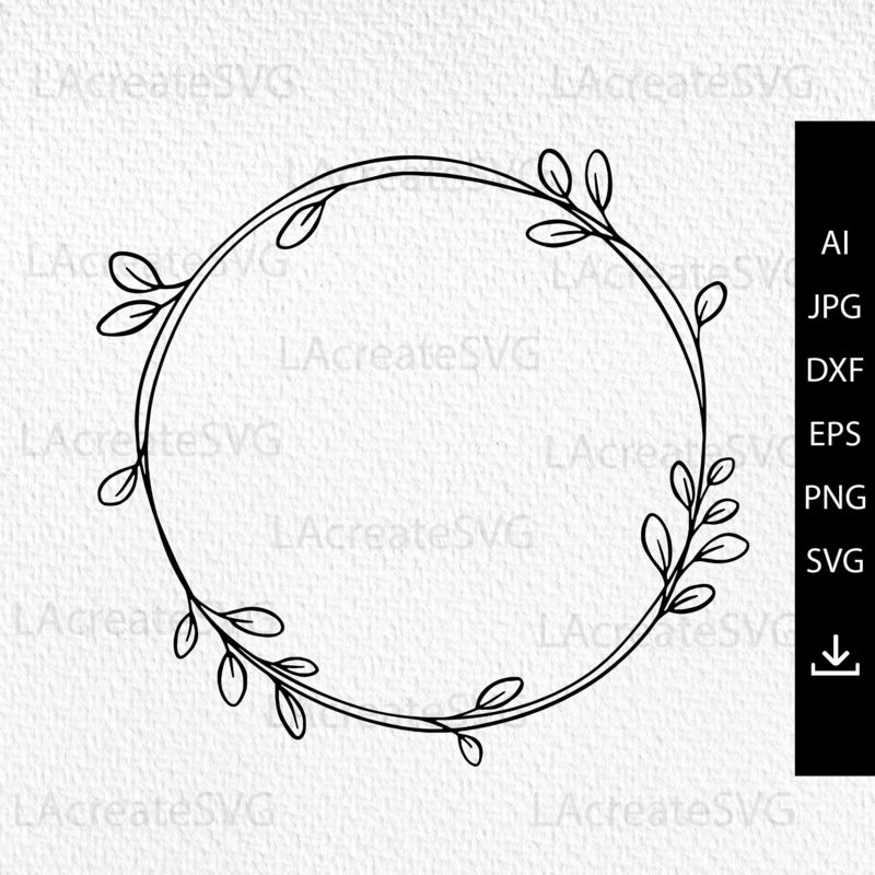 Wreath Graphic: Minimalist Botanical Leaf & Hand-Drawn Frame