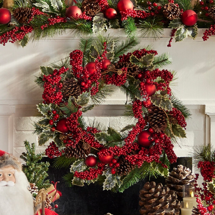 Wreath Iced Berry & Twig Base, Mercury Glass Ornament Farmhouse Decor