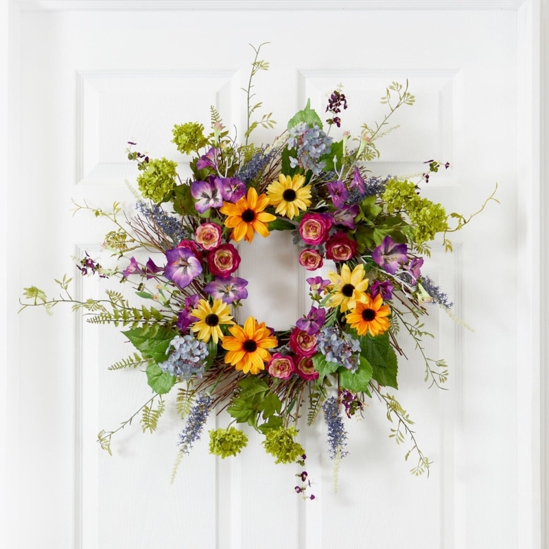 Wreath Mixed Floral Artificial Foliage Natural Twig Base Garden Wreath