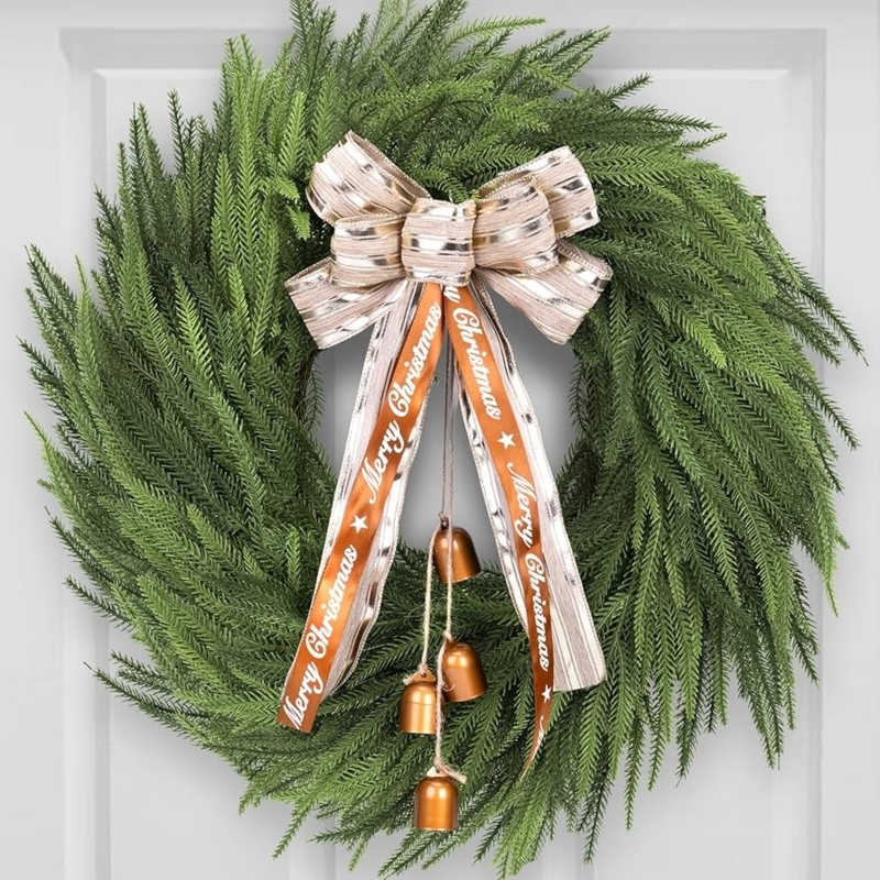 Wreath Modern Farmhouse Black Ribbon Contrast Long Needle Foliage