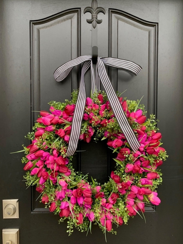 Wreath Monochromatic Floral Palette Pink Tulip Wreath For Entryway
