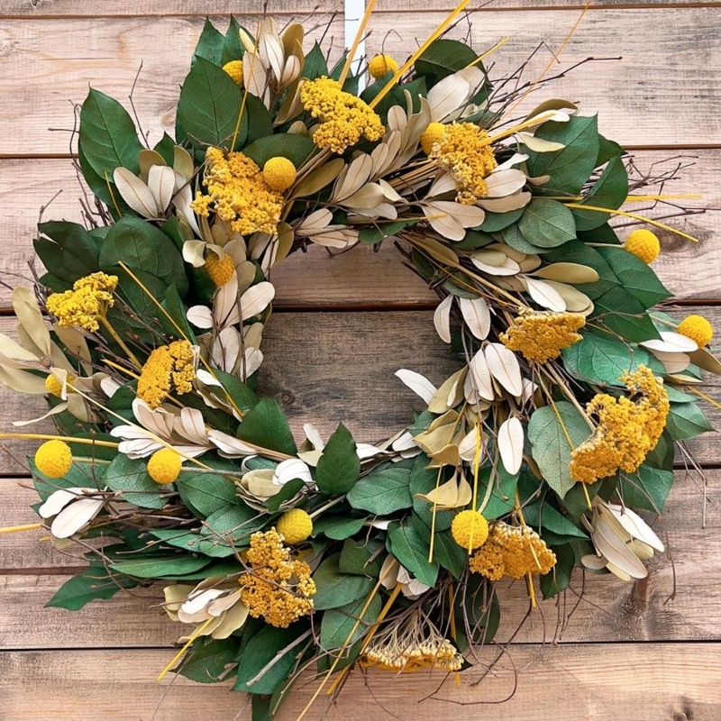 Wreath Preserved Roses Eucalyptus Base Sunrise Palette Farmhouse Wall