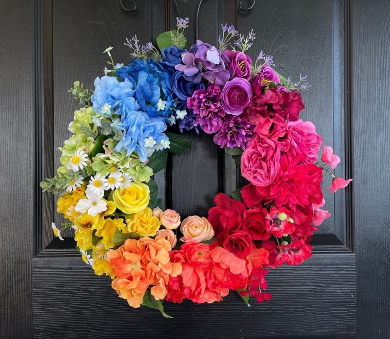 Wreath Rainbow Gradient Dense Bloom Coverage Artificial