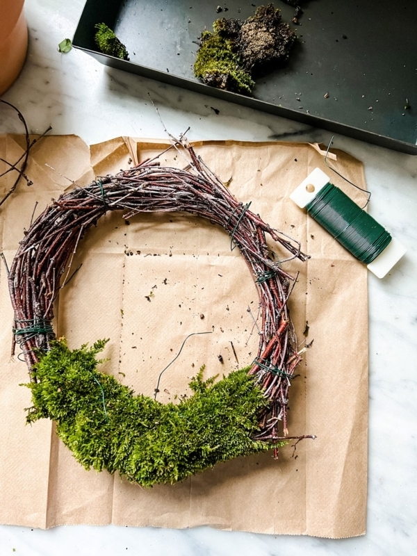 Wreath Rustic Birch Twig Moss Clusters Minimalist Farmhouse Decor