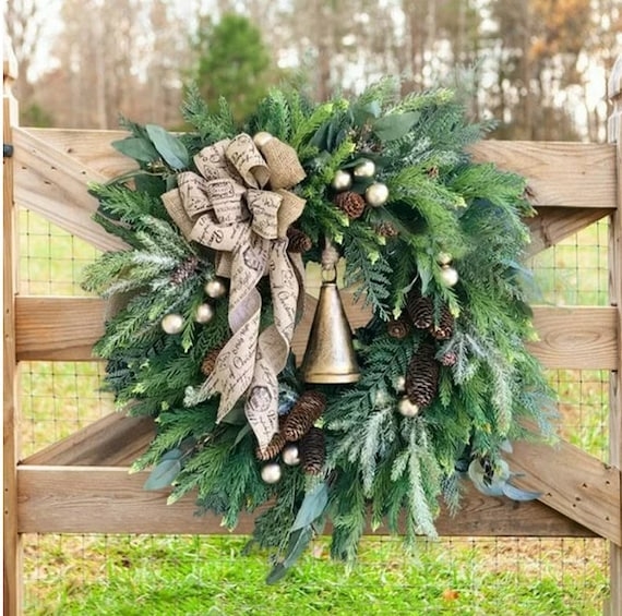 Wreath Rustic Farmhouse With Hanging Bells Jute Rope Accent
