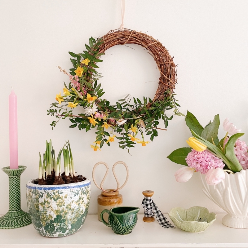 Wreath Sparse Branch Design Ribbon Minimalist Spring Floral Wreath