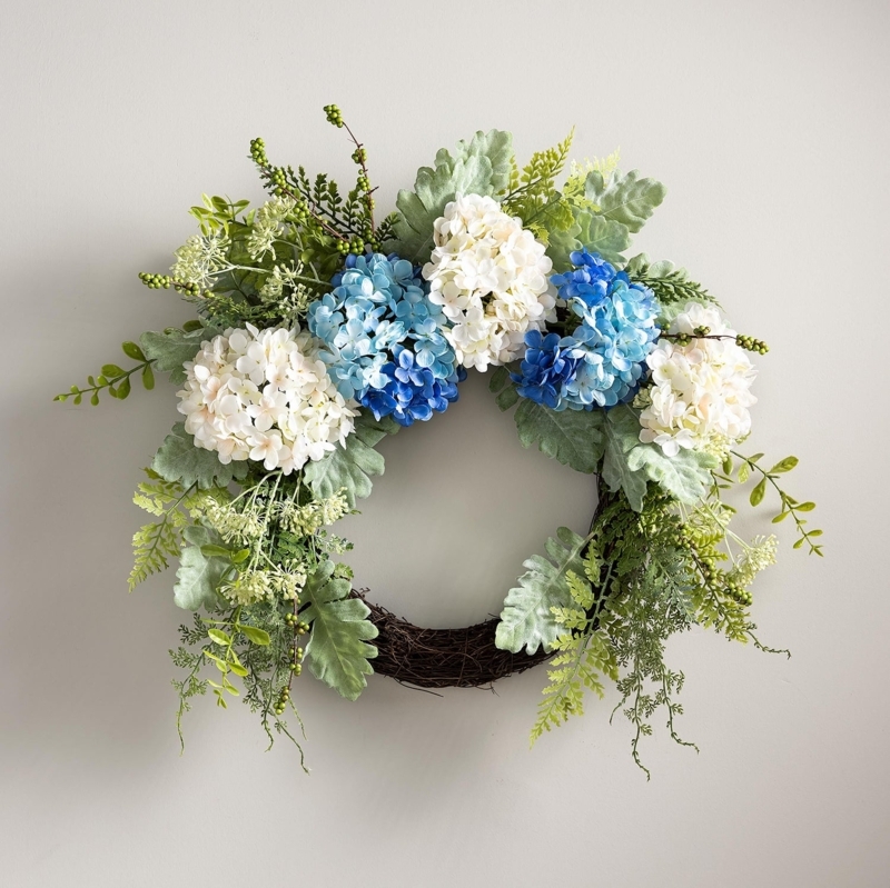 Wreath Spring Blue Hydrangea With White Berry Clusters