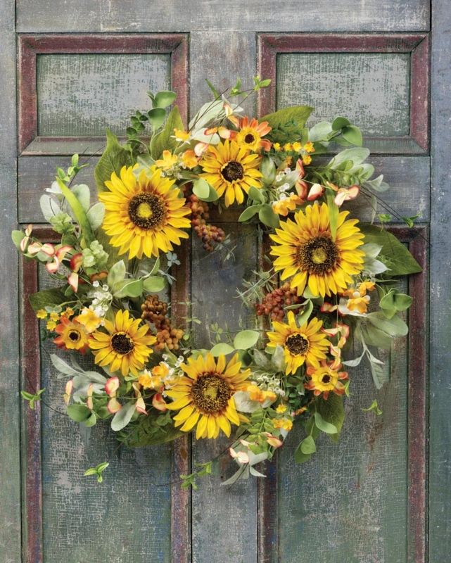 Wreath Sunflower Lavender Mix Twig Base Rustic Farmhouse Wall Decor