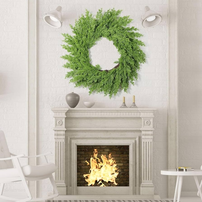 Wreath Symmetrical Double Door Faux Cedar Greenery Pair