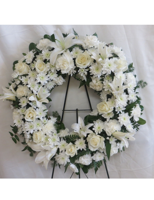 Wreath: Traditional Funeral Easel Display with Ribbon Bow