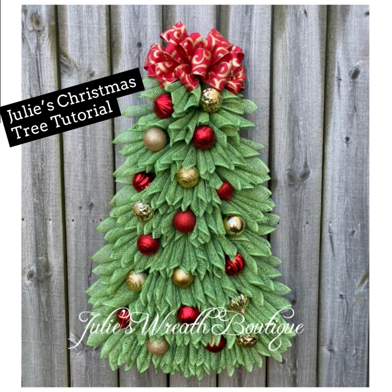 Wreath Tree Shape Deco Mesh Ruffles, Burlap Bows & Pinecone Accents