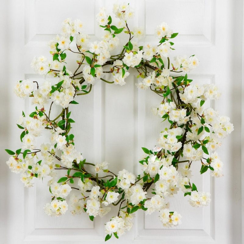 Wreath, White Floral Density, White Cherry Blossom Wreath Decor