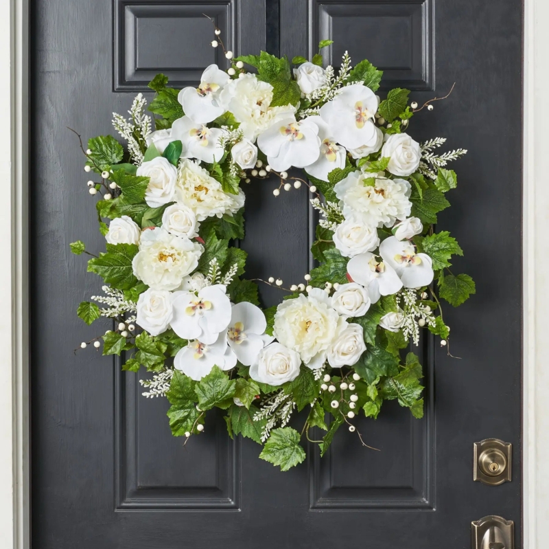 Wreath: White Orchids with Asymmetrical Cascading Stems