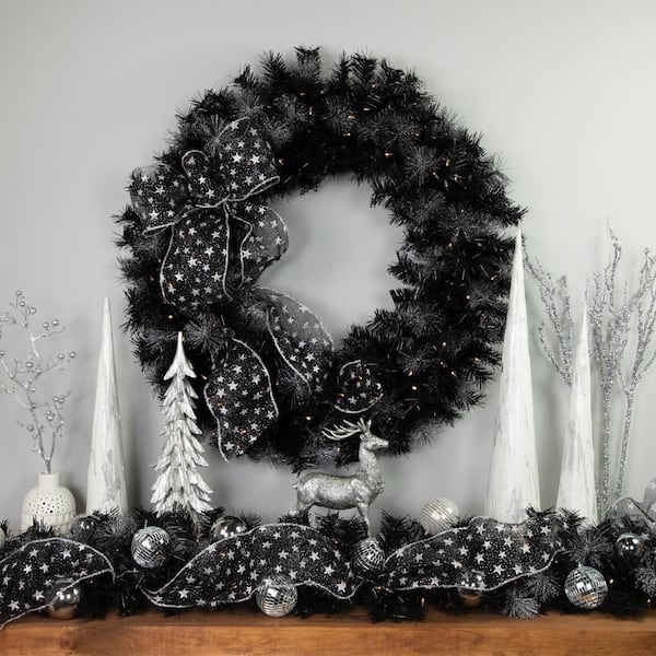 Wreath With Black Bristles, Modern Black Christmas Wreath