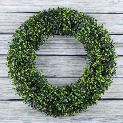 Wreath with Dense Boxwood Foliage for Artificial Front Door Decor