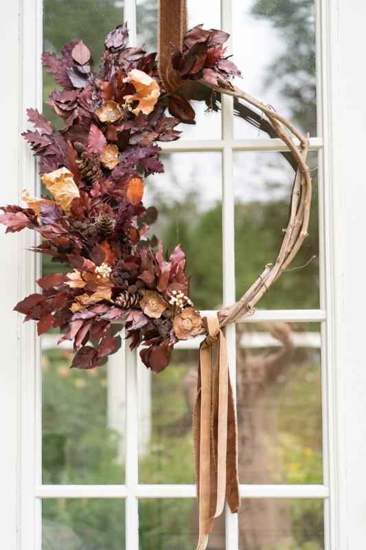 Wreath with Dried Botanicals, Layered Foliage, Botanical Door Hanging