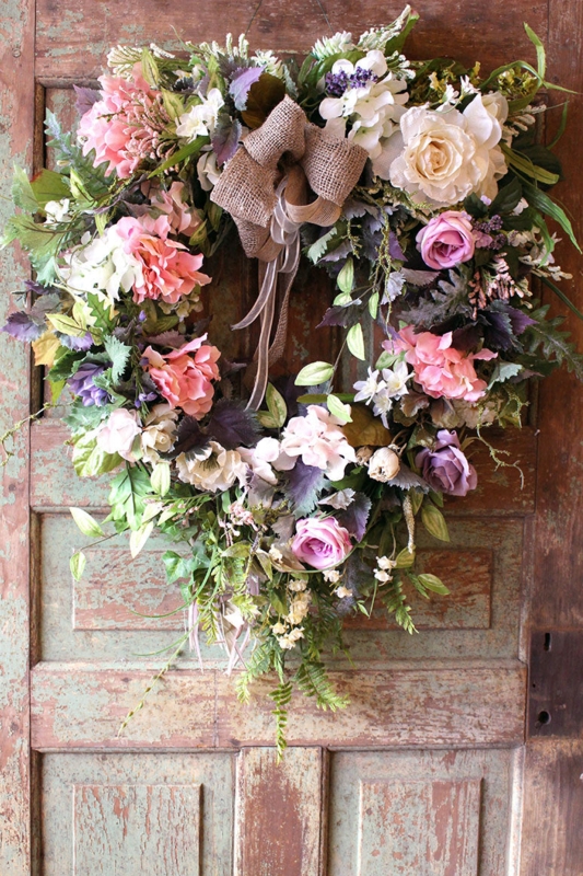 Wreath with Feathery Fern Accents and Natural Twig Structure, Rustic