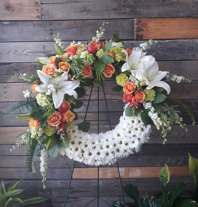 Wreath with Graceful Lush White Floral Mix and Traditional Style