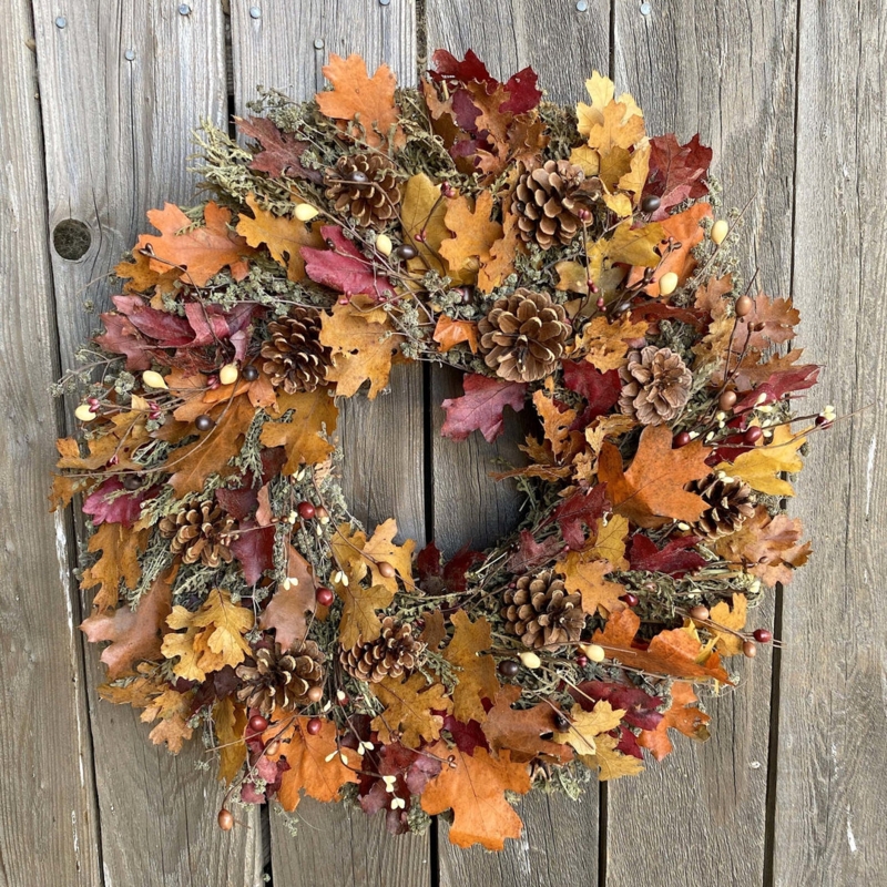 Wreath with Miniature Pumpkins and Vibrant Berries, Harvest Styling