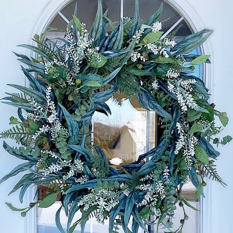 Wreath with Mixed Eucalyptus and Layered Foliage, Farmhouse Door Decor