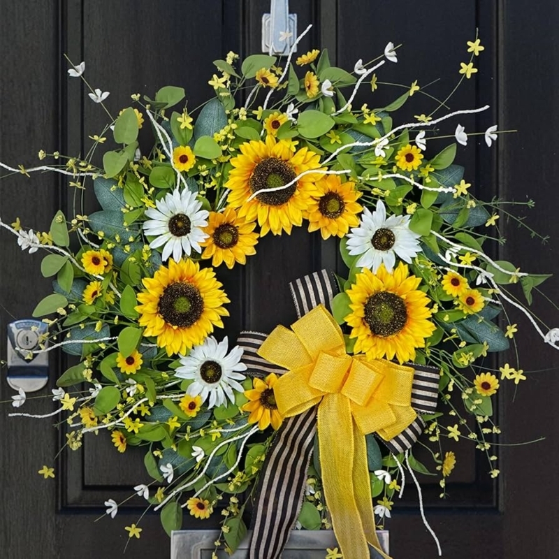 Wreath with Oversized Sunflowers, Rustic Farmhouse Front Door Decor