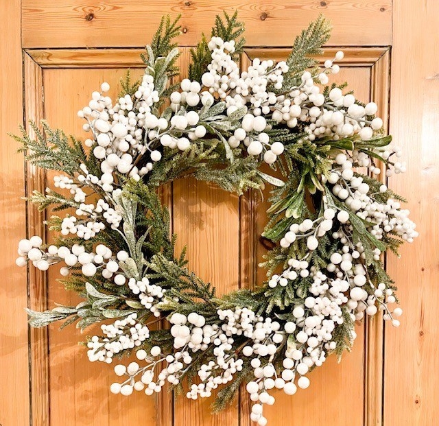 Wreath With Pine Needle Mix, Rustic White Berry Wreath