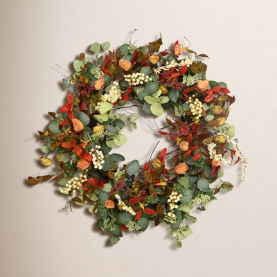 Wreath with Silvery Eucalyptus Leaves and Mixed Dark and Cream Berries