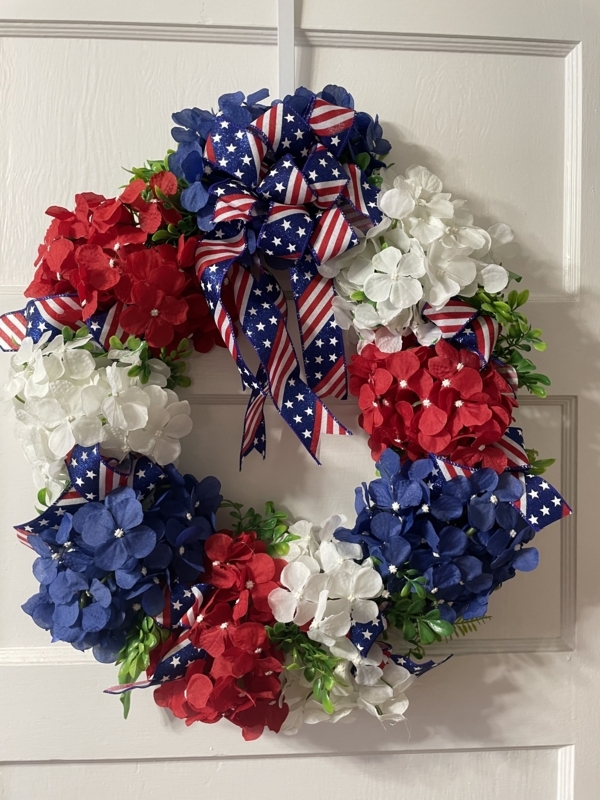 Wreath with Star Picks, Patriotic Bow and Grapevine Base, Americana