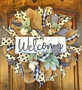 Wreath with Teal Mesh, Seasonal Motifs, Mixed Ribbon Bows, Spring Decor