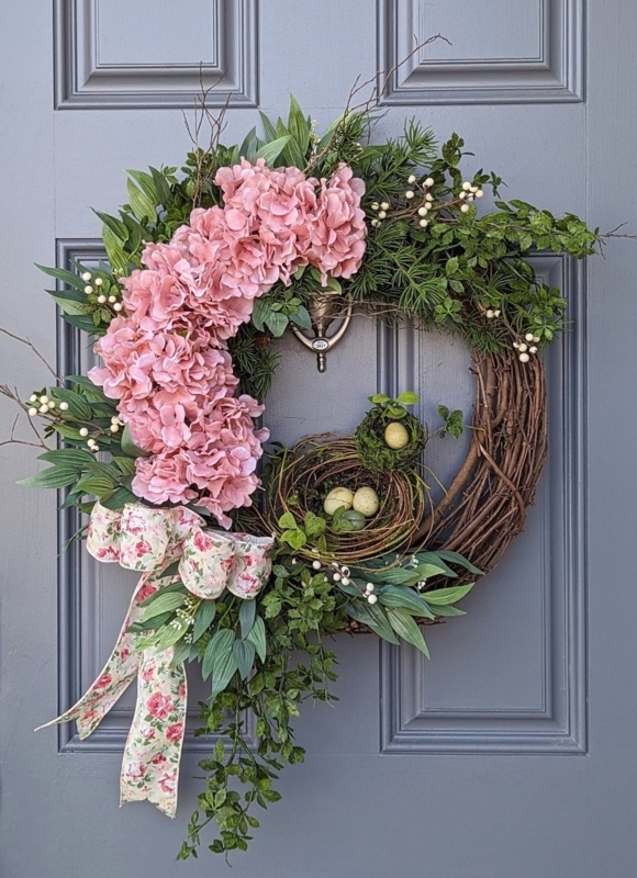 Wreath with Vibrant Multicolored Faux Florals for Navy Door Contrast