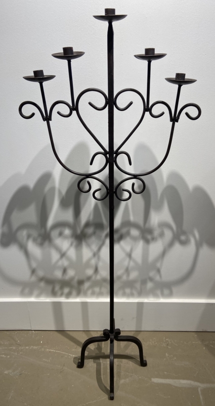 Wrought Iron Floor Candelabra Pair Scrolled Tripod Base Traditional