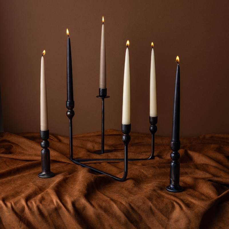 Wrought Iron Tripod Candlestick Holder Set Rustic Texture
